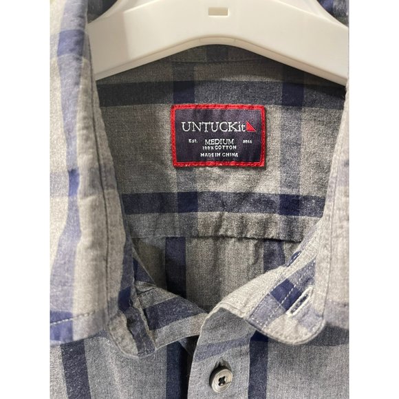UNTUCKit Mens Blue/Gray Button Up Shirt Plaid Medium - Picture 3 of 6